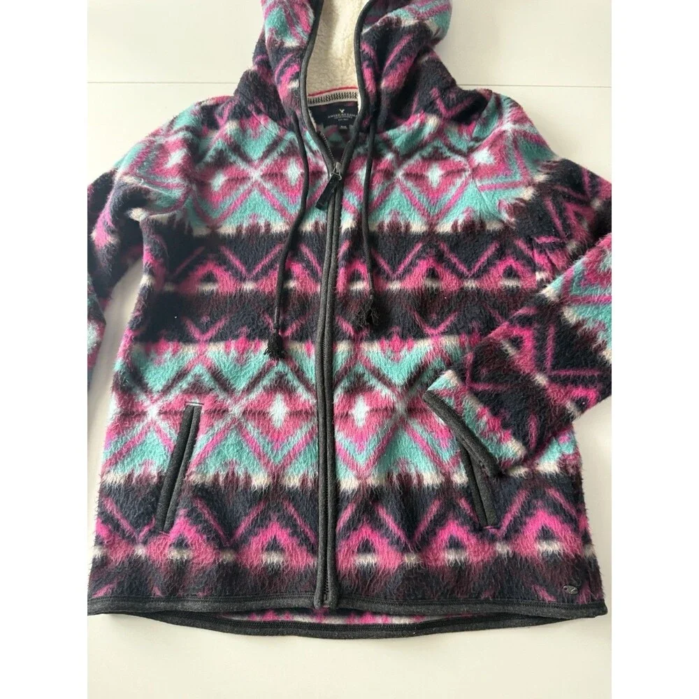American Eagle Aztec Print Polar Fleece full zip Jacket sweater Hood Size M